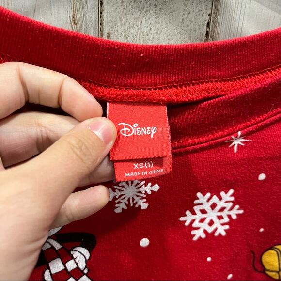 Disney Mickey Mouse Santa Red Christmas Crewneck Sweatshirt Holiday Snowflake - Picture 2 of 5